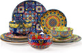 Sweejar Ceramic Dinnerware Set for 4, 12 Pieces - Colorful Boho Plates