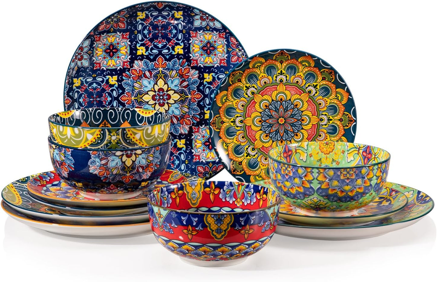 Sweejar Ceramic Dinnerware Sets for 4, Bohemian Style Dish Set