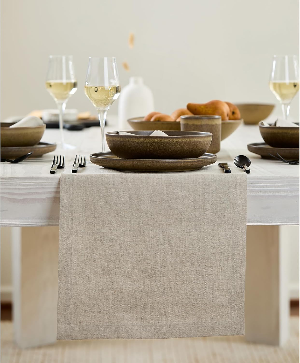 Natural Linen Table Runner 14 x 90 Inches for Stylish Dining