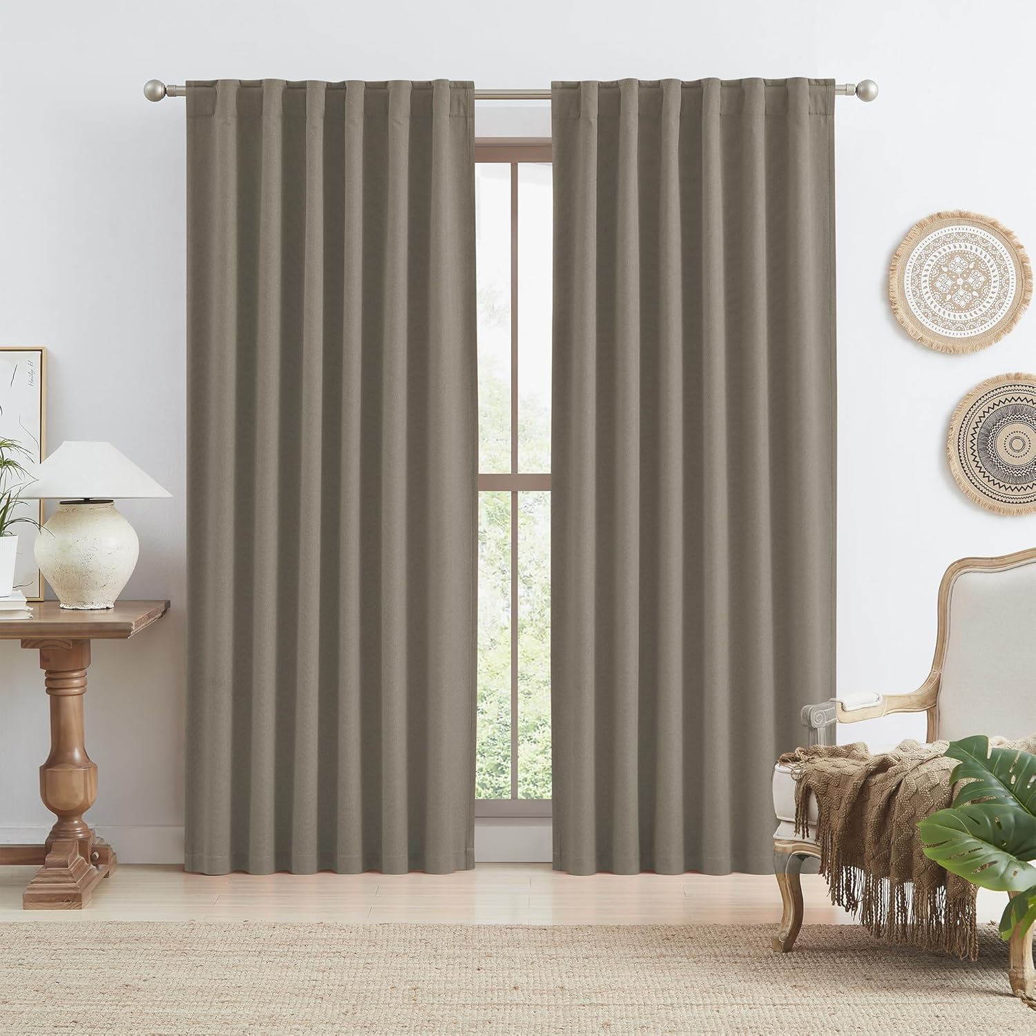 KEQIAOSUOCAI Taupe Blackout Linen Curtain Panels for Privacy