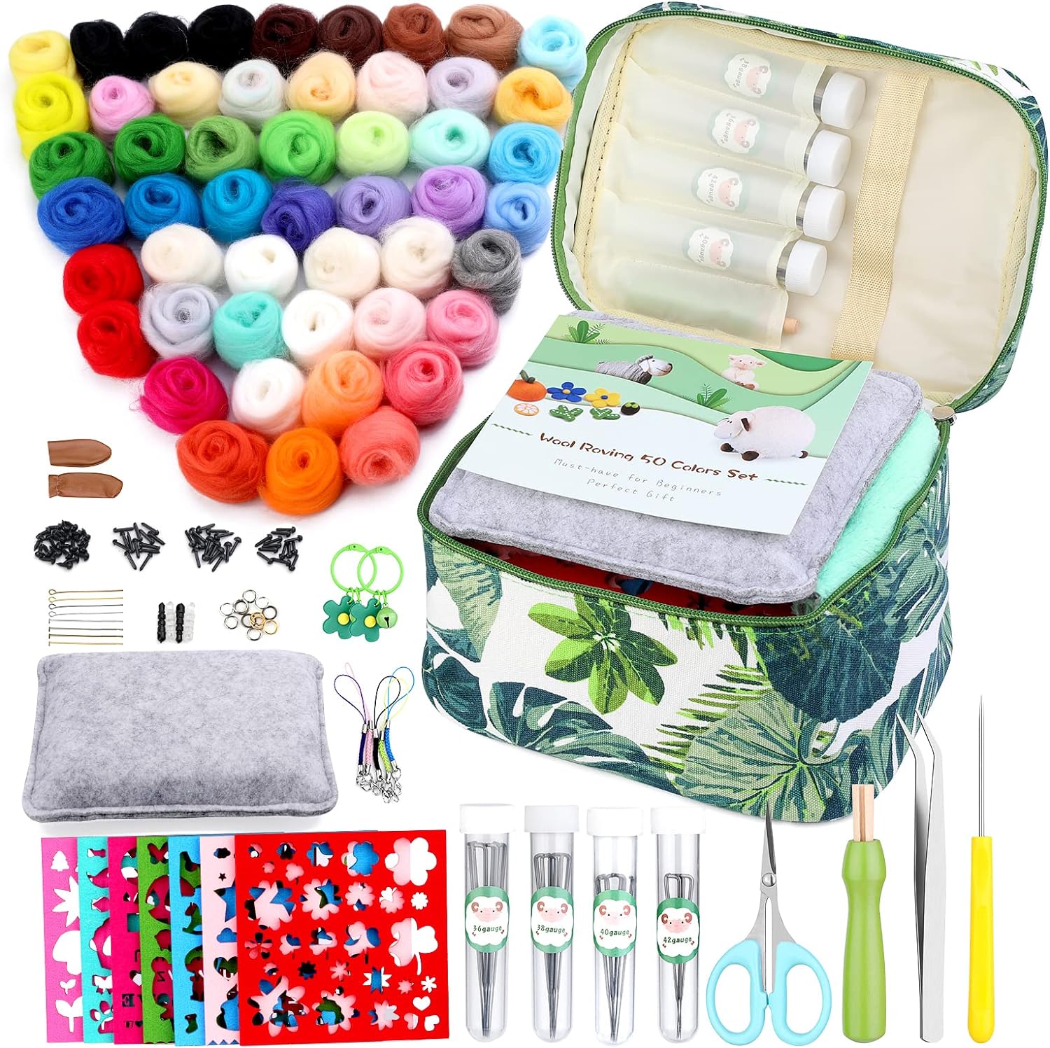 IMZAY Needle Felting Kit with 50 Colors and Green Storage Bag