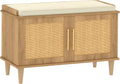 Rattan Shoe Storage Bench with Cushion 4-8 Pair Capacity - 31.5W