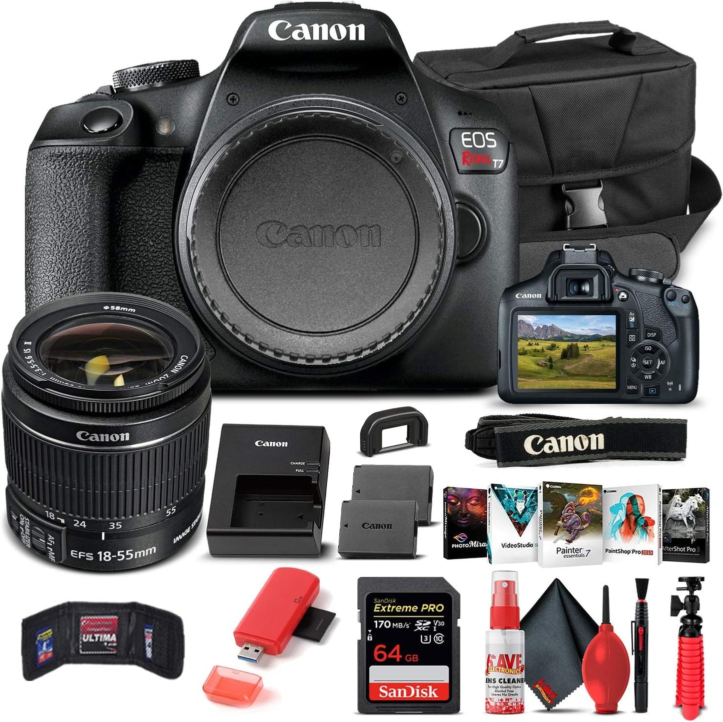 Canon EOS Rebel T7 DSLR Camera Bundle with 18-55mm Lens and More