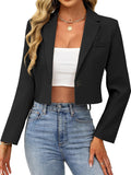Womens Cropped Blazer Open Front One Button Jacket - Tailored Fit