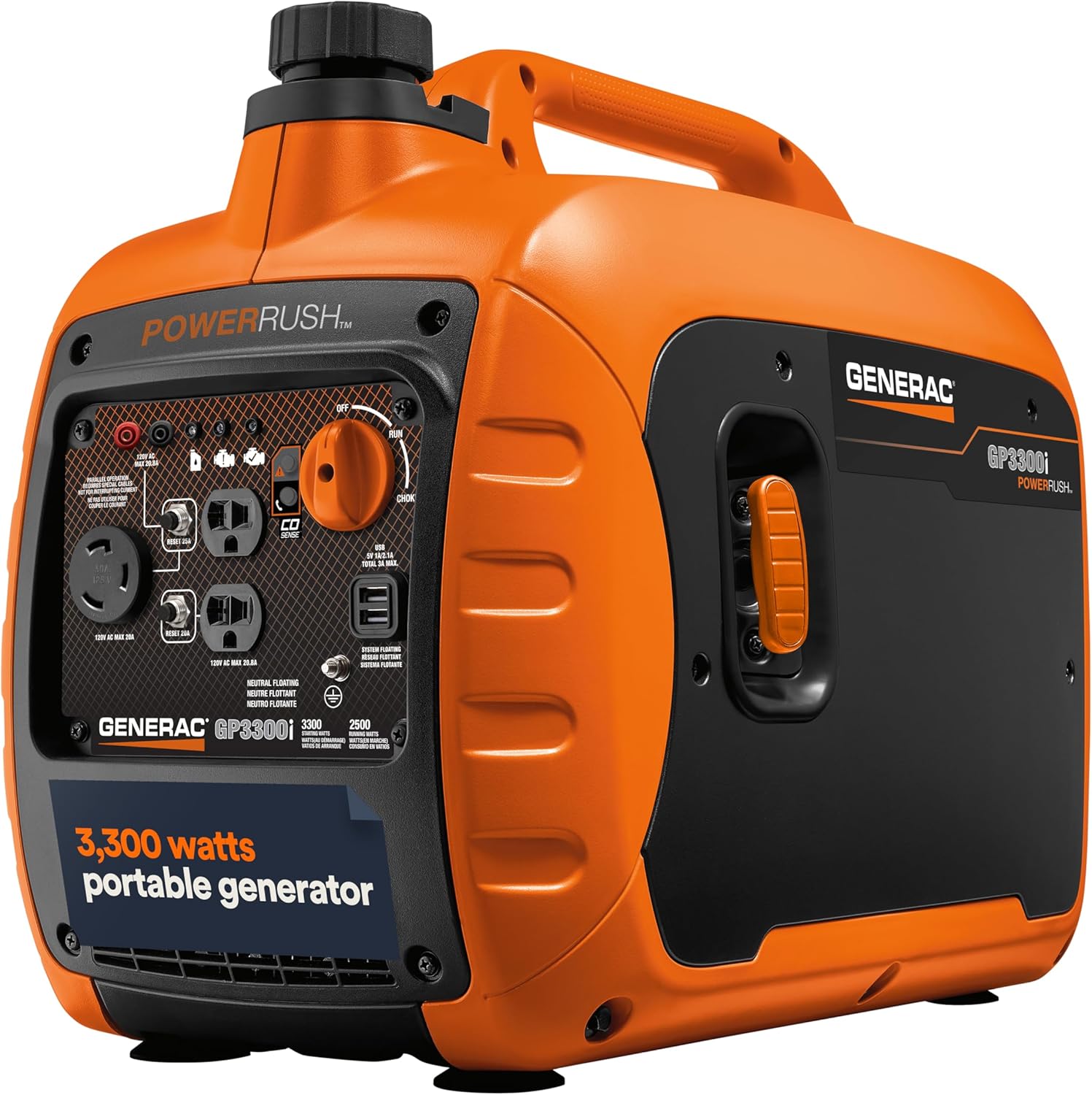Generac 3,300W Portable Inverter Generator - Lightweight & COsafe - Home Essential