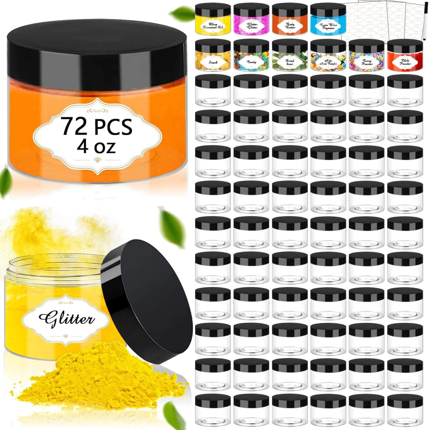 4 OZ Plastic Jars with Lids for Slime, Beauty & Kitchen Use