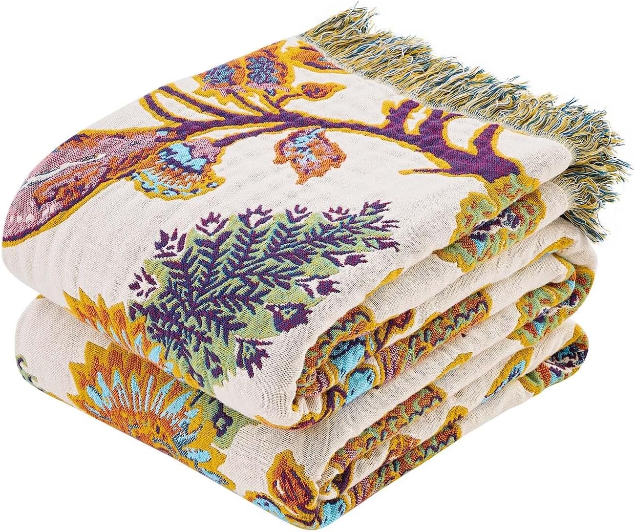 Boho Throw Blanket for Bed - 100% Cotton Rustic Quilt