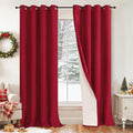 Red Linen Blackout Christmas Curtains for Living Room - Thermal