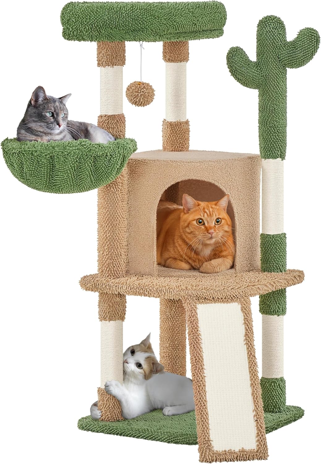 Unique Cactus Cat Tree for Indoor Cats - Fun Multi Level Tower