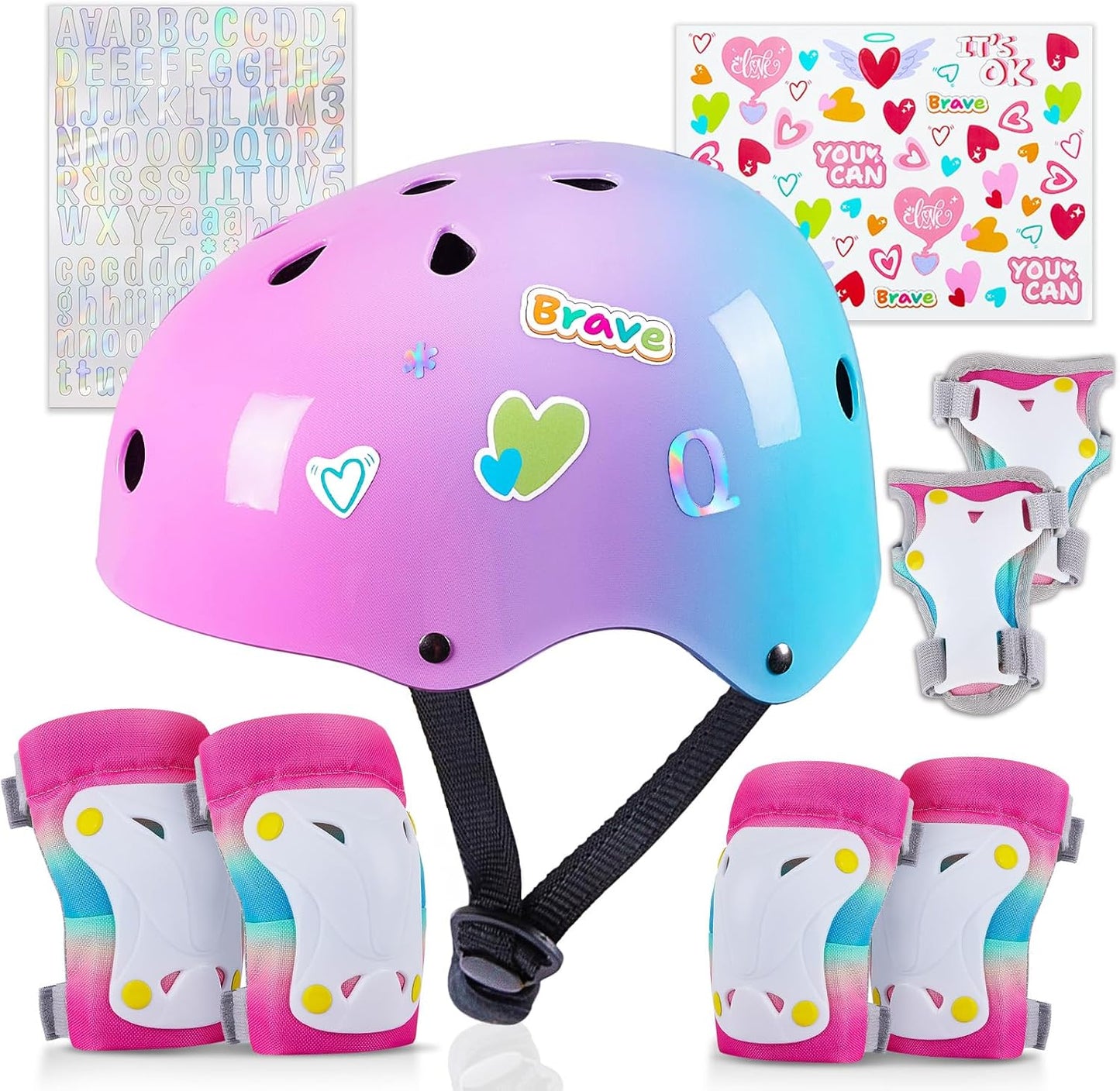 Kids Helmet and Protective Gear Set for Girls Age 3-8 Years