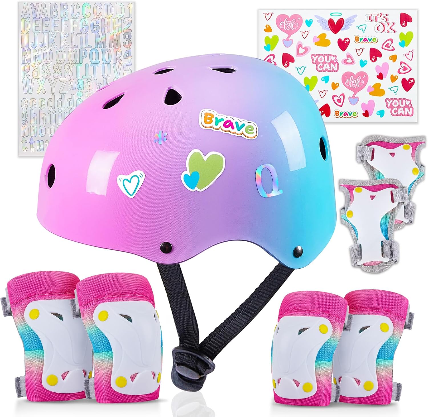 Kids Helmet and Protective Gear Set for Girls Age 3-8 Years