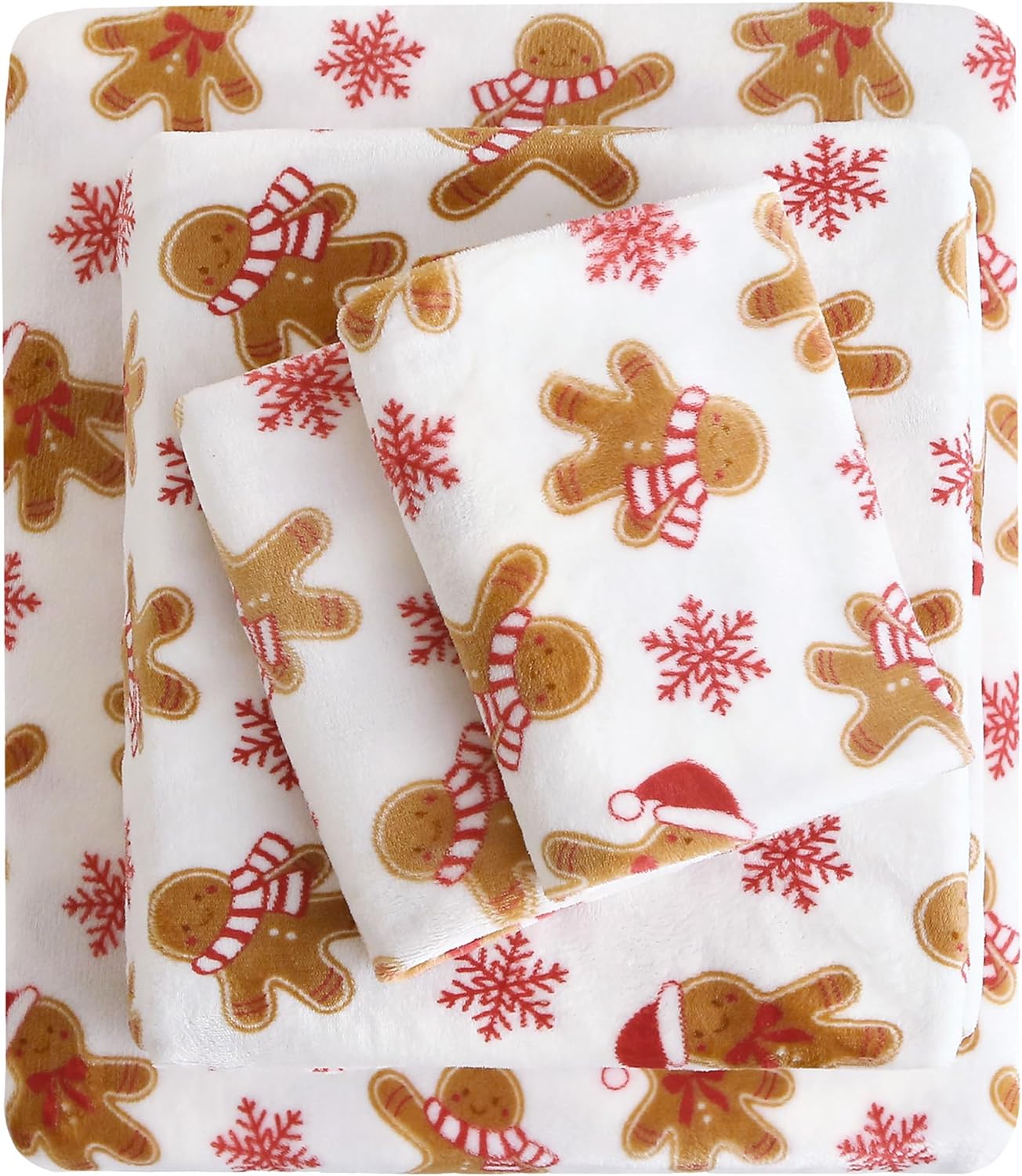 Viviland Christmas Holiday Plush Fleece Queen Bed Sheets Set