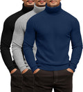 3 Pack Men's Ribbed Turtleneck Shirts - Lightweight Slim Fit Layer 95%