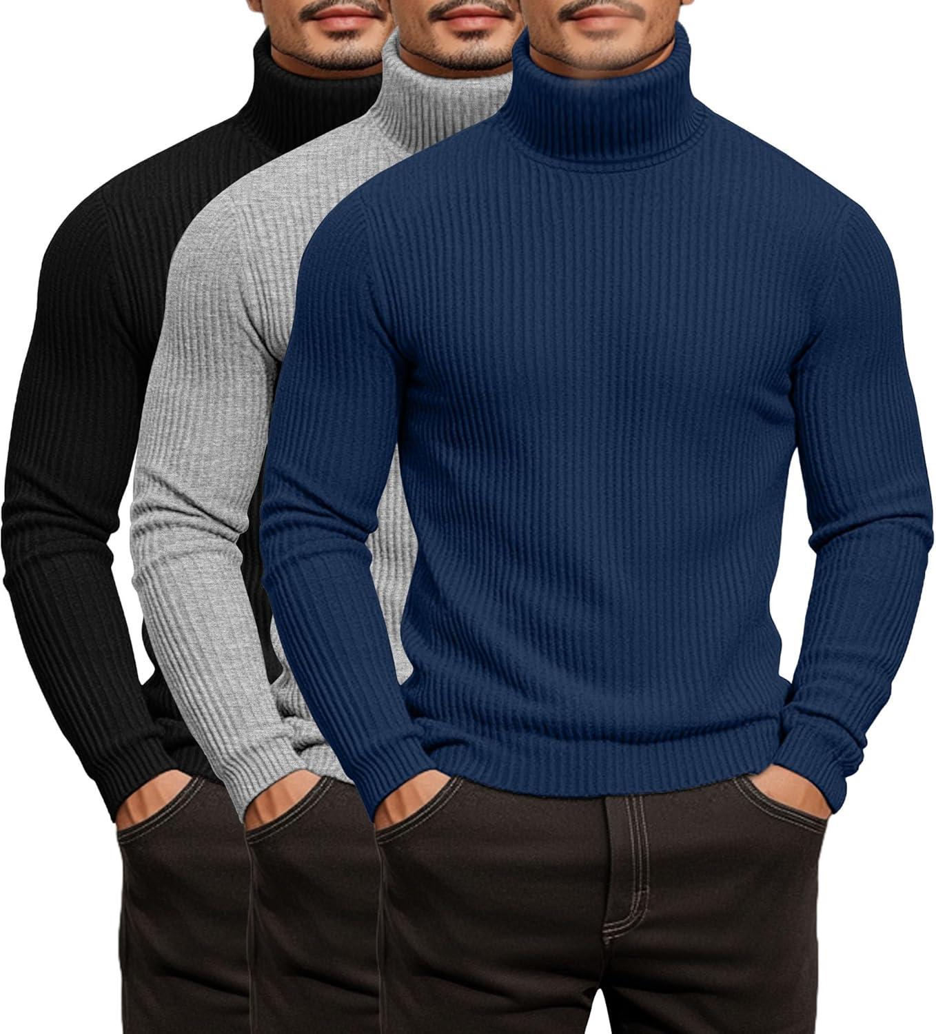 Men's Ribbed Turtleneck Shirts - Lightweight Long Sleeve Sweaters