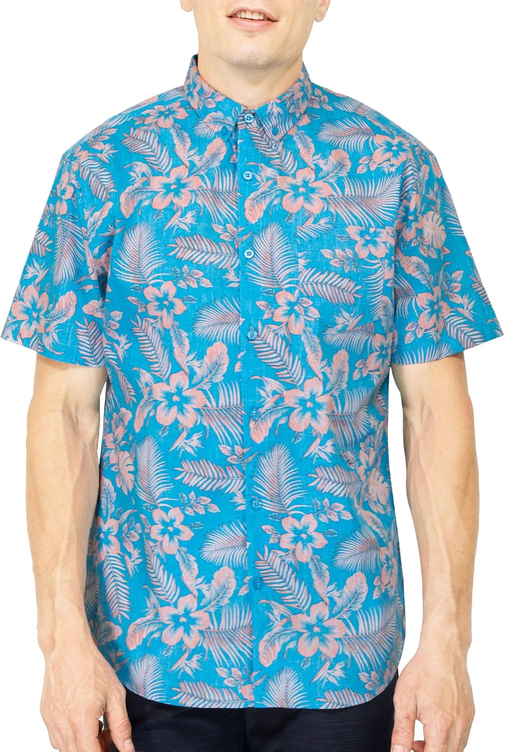 Mens Short Sleeve Button Down Tropical Print Shirts for Summer