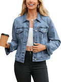 Womens Jean Jacket 2025 Trendy Long Sleeve Denim Jacket - Versatile