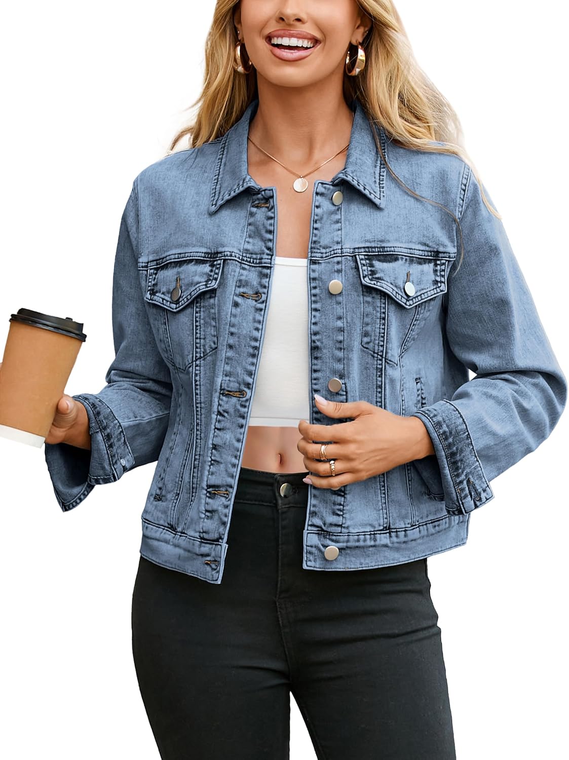 Trendy Long Sleeve Denim Jacket for Women - Glamaker Style
