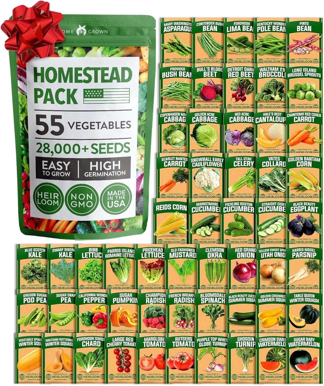 Premium 55 Vegetable Seeds Pack for Year-Round Gardening Success