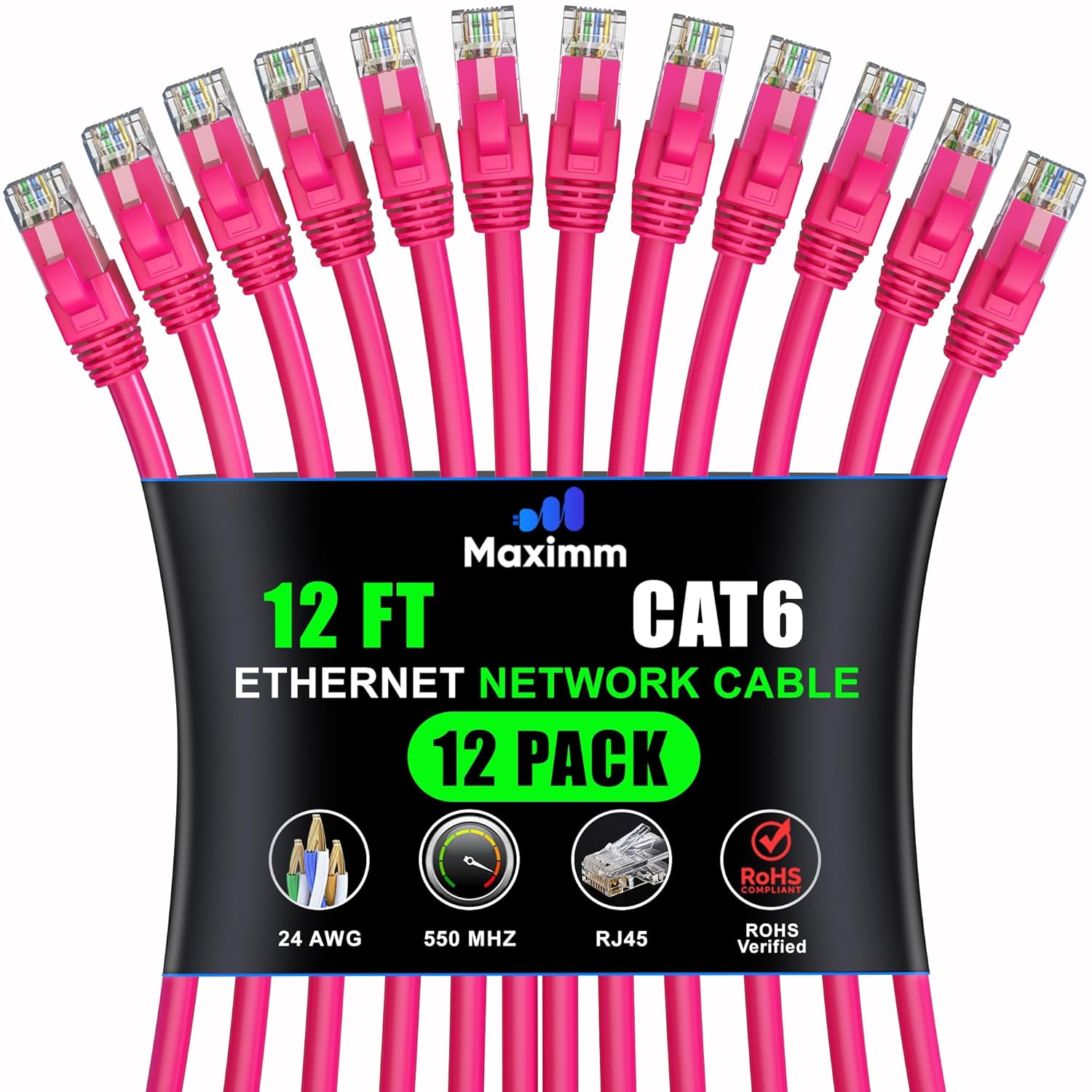 Maximm Cat 6 Ethernet Cable - High-Speed 12 ft Network Cord