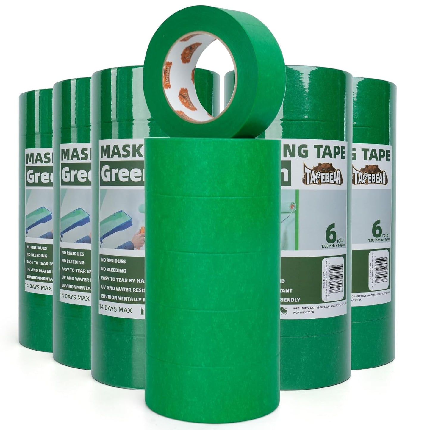 Green Painters Tape for Sharp Lines and Easy Removal, 36 Rolls