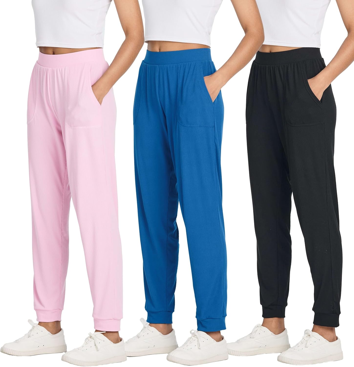 Real Essentials Women's Ribbed Lounge Jogger Pants with Pockets