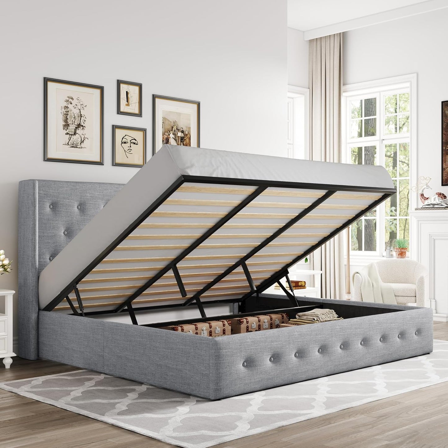 Allewie King Size Lift Up Storage Bed with Elegant Design