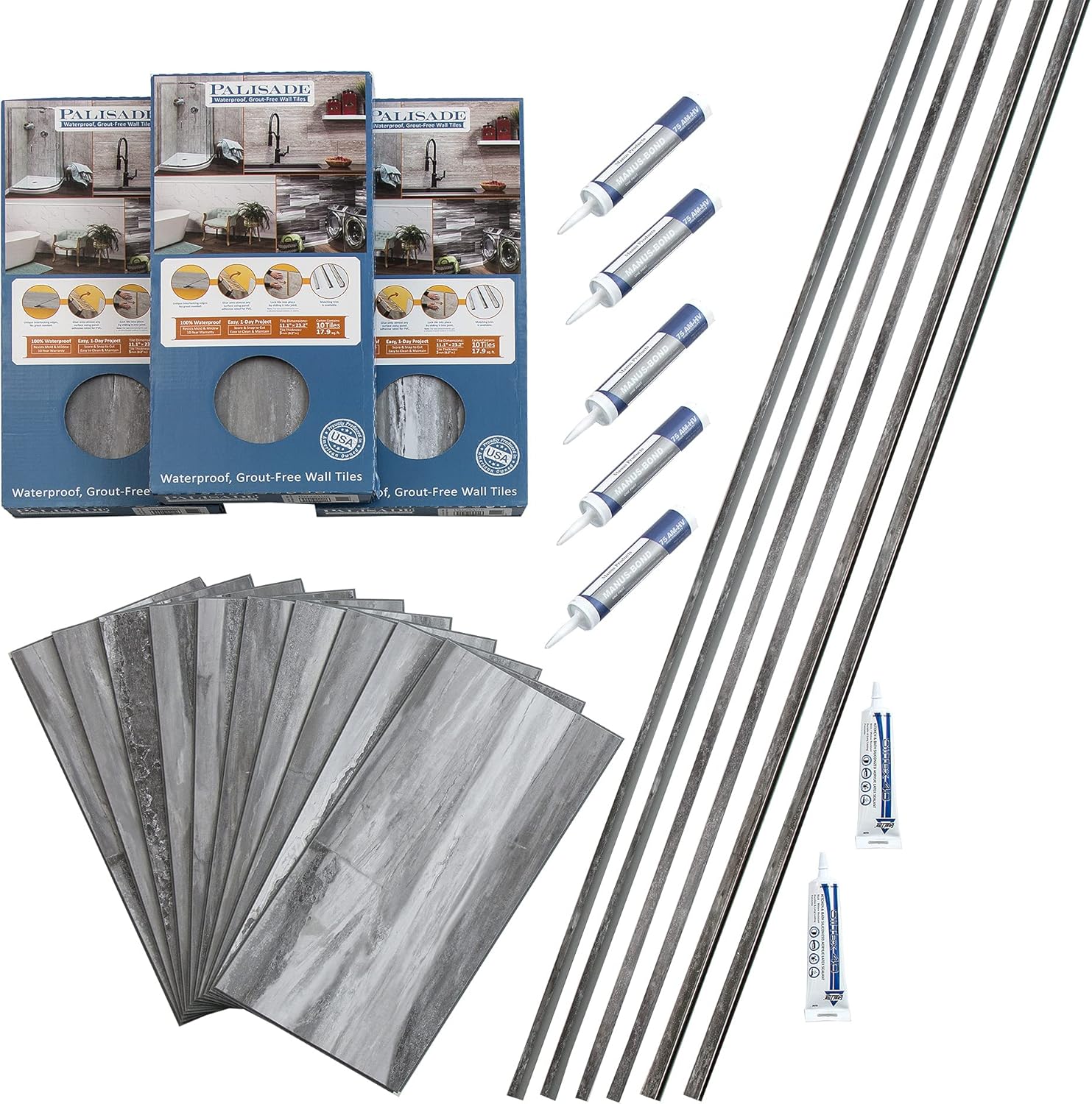 Palisade Interlocking Vinyl Tile Shower Kit in Hermitage Granite