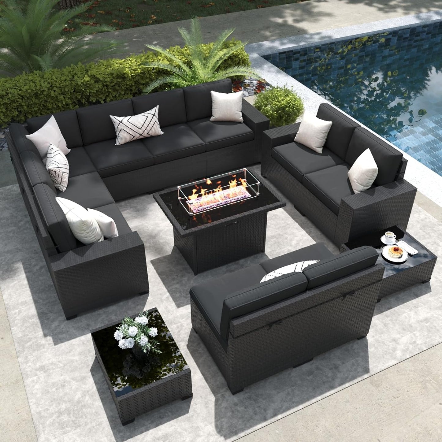 LayinSun 13 Pieces Outdoor Patio Furniture Set with Fire Pit