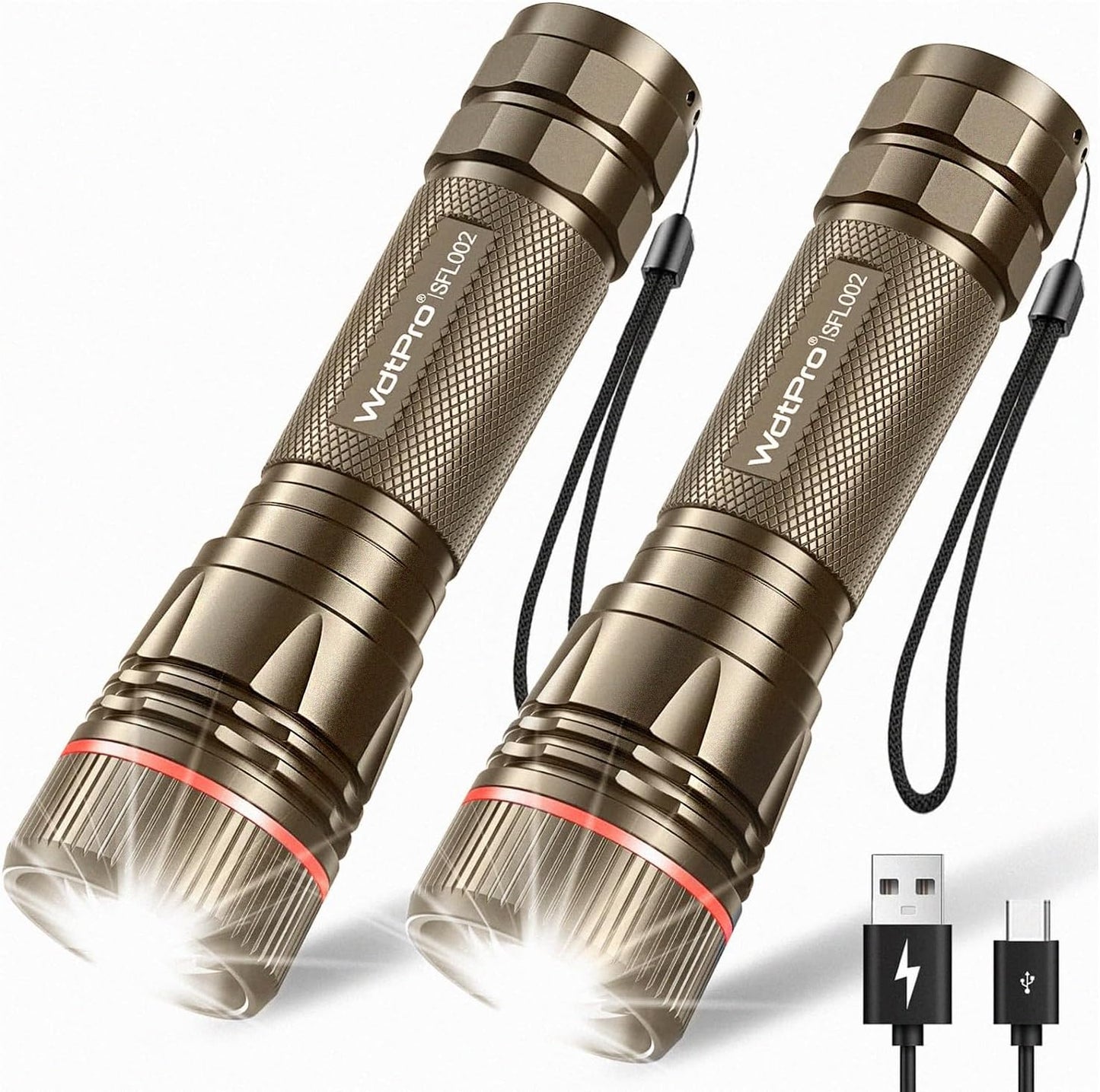 2-Pack High Lumens Rechargeable Flashlights for Camping