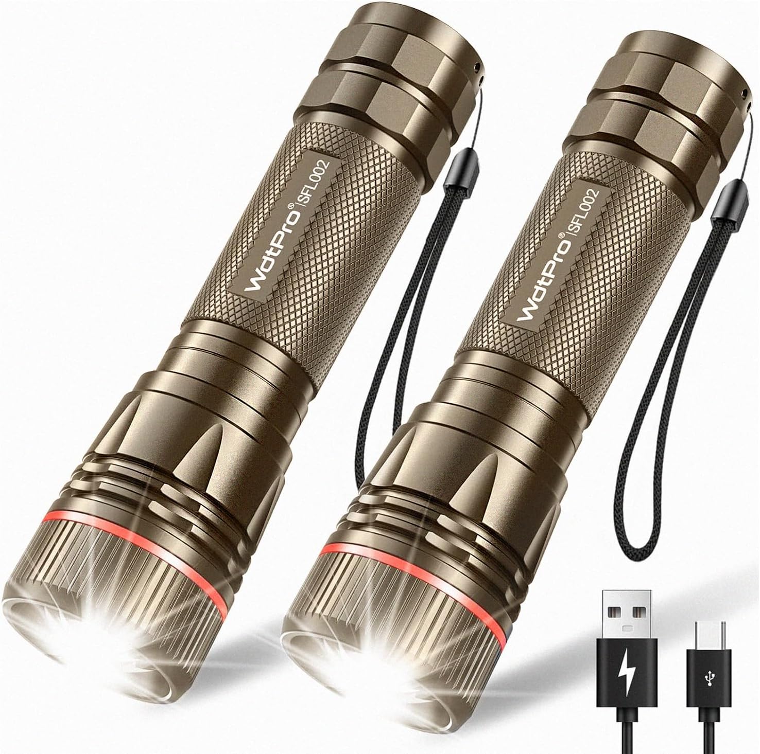 2-Pack High Lumens Rechargeable Flashlights for Camping