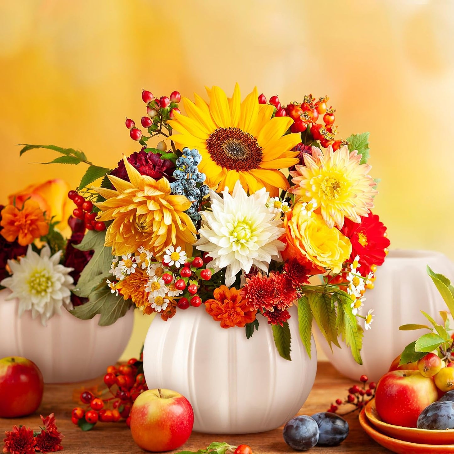 Pumpkin Shape Ceramic Vase Set for Fall and Thanksgiving Decor