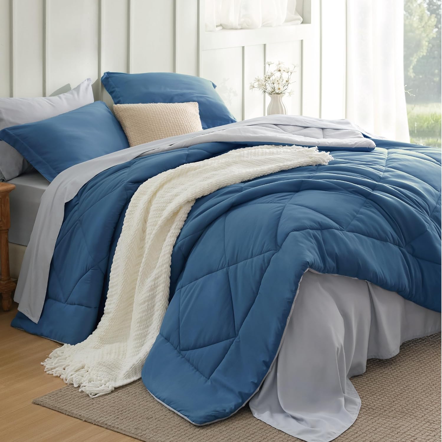 California King Comforter Set - 7 Pieces Reversible Bedding