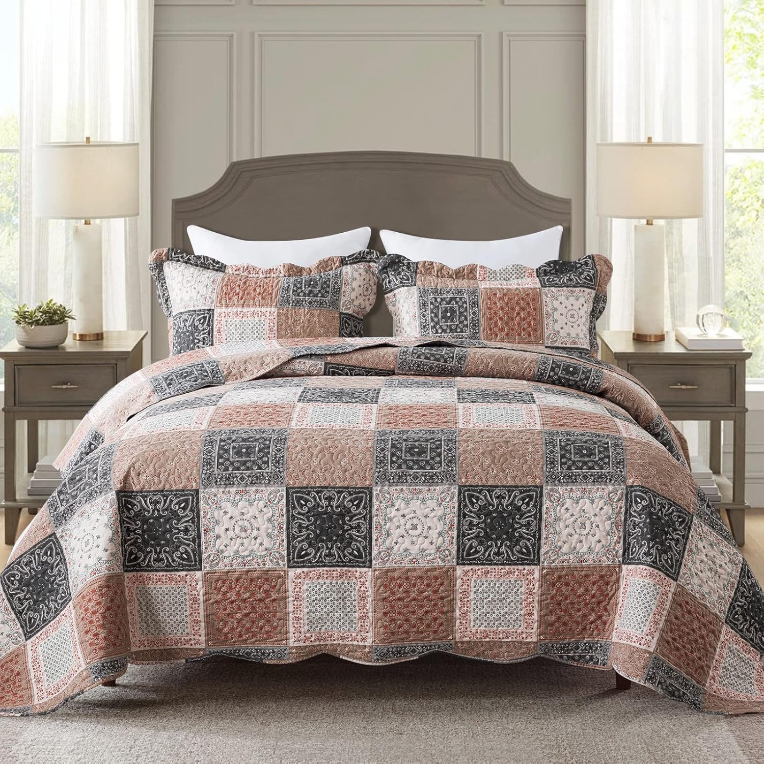 HoneiLife Vintage Quilts King Size - Reversible Bedspreads