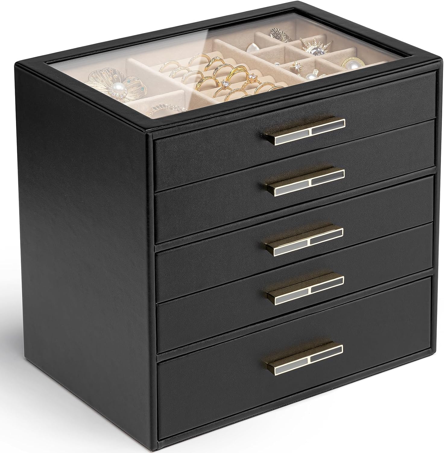 Vlando 5 Layer Jewelry Box with Glass Lid for Elegant Storage