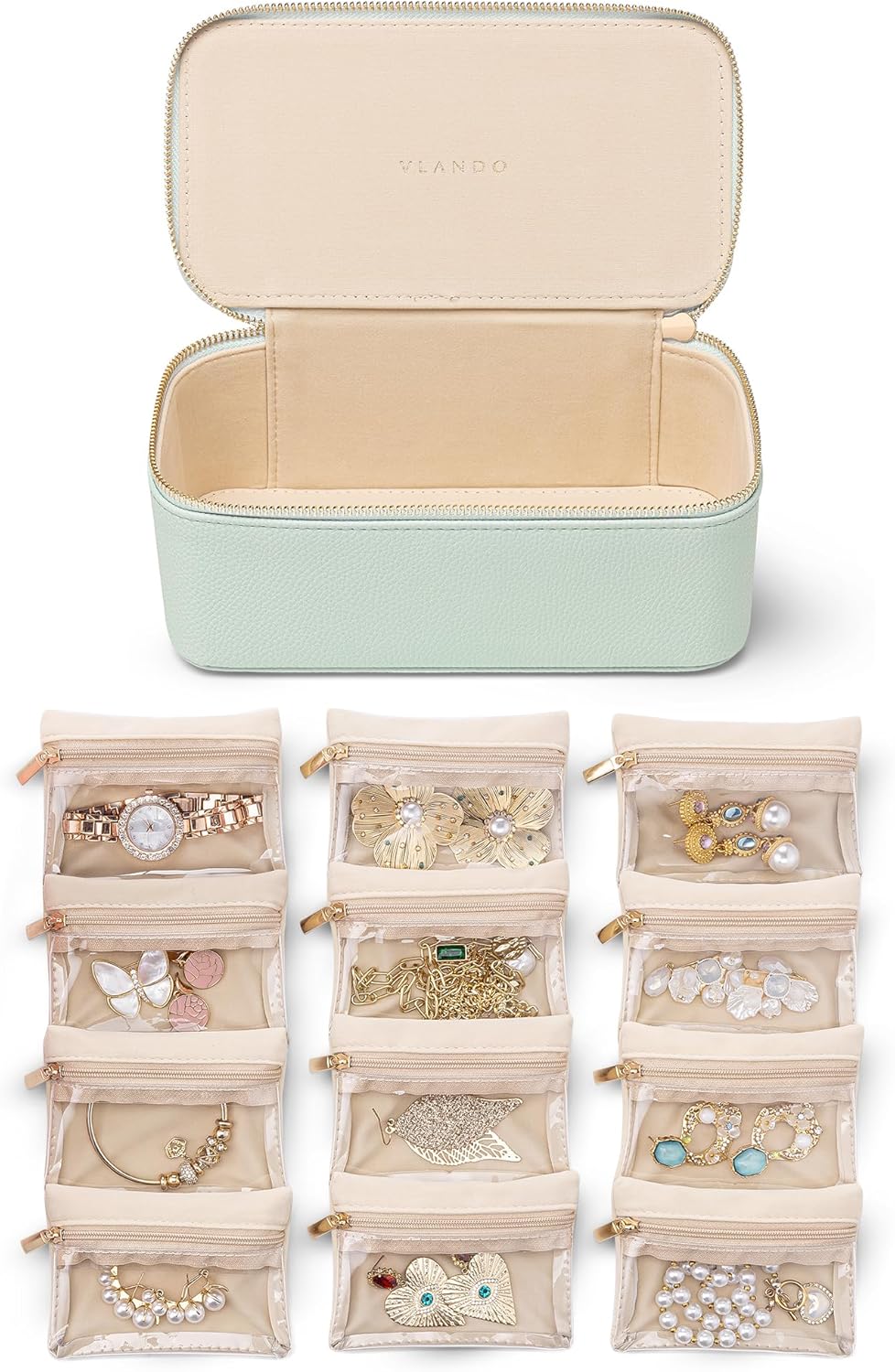Vlando Jewelry Organizer with Velvet Bags for Travel and Gifts