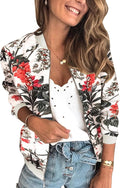 Camo Floral Zip Up Bomber Jacket for Women - Lightweight Short Fit