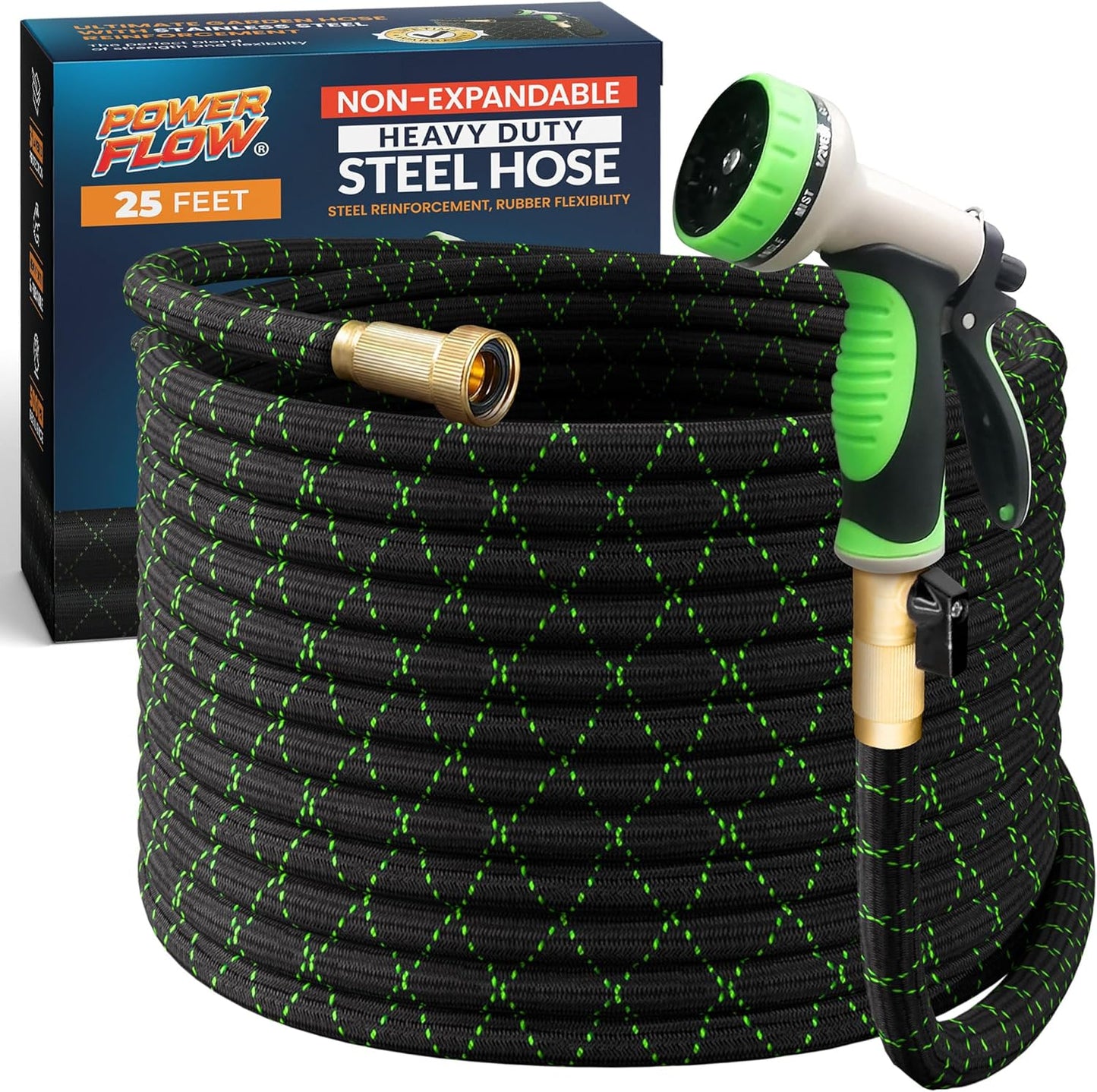 PowerFlow Garden Hose 25 Ft Premium Quality Stainless Steel Hose