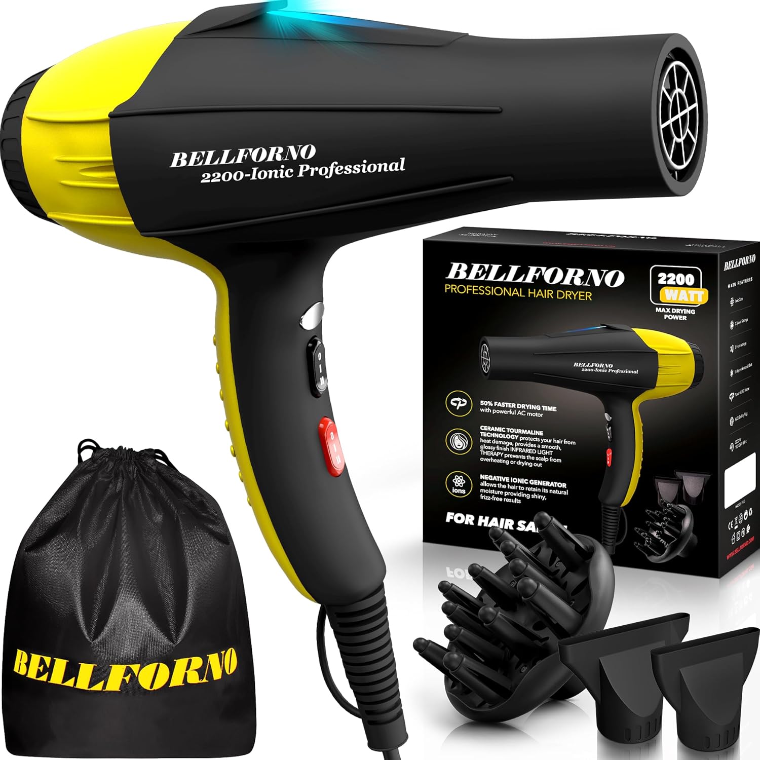 High-Power 2200W Ionic Hair Dryer for Fast-Drying and Care