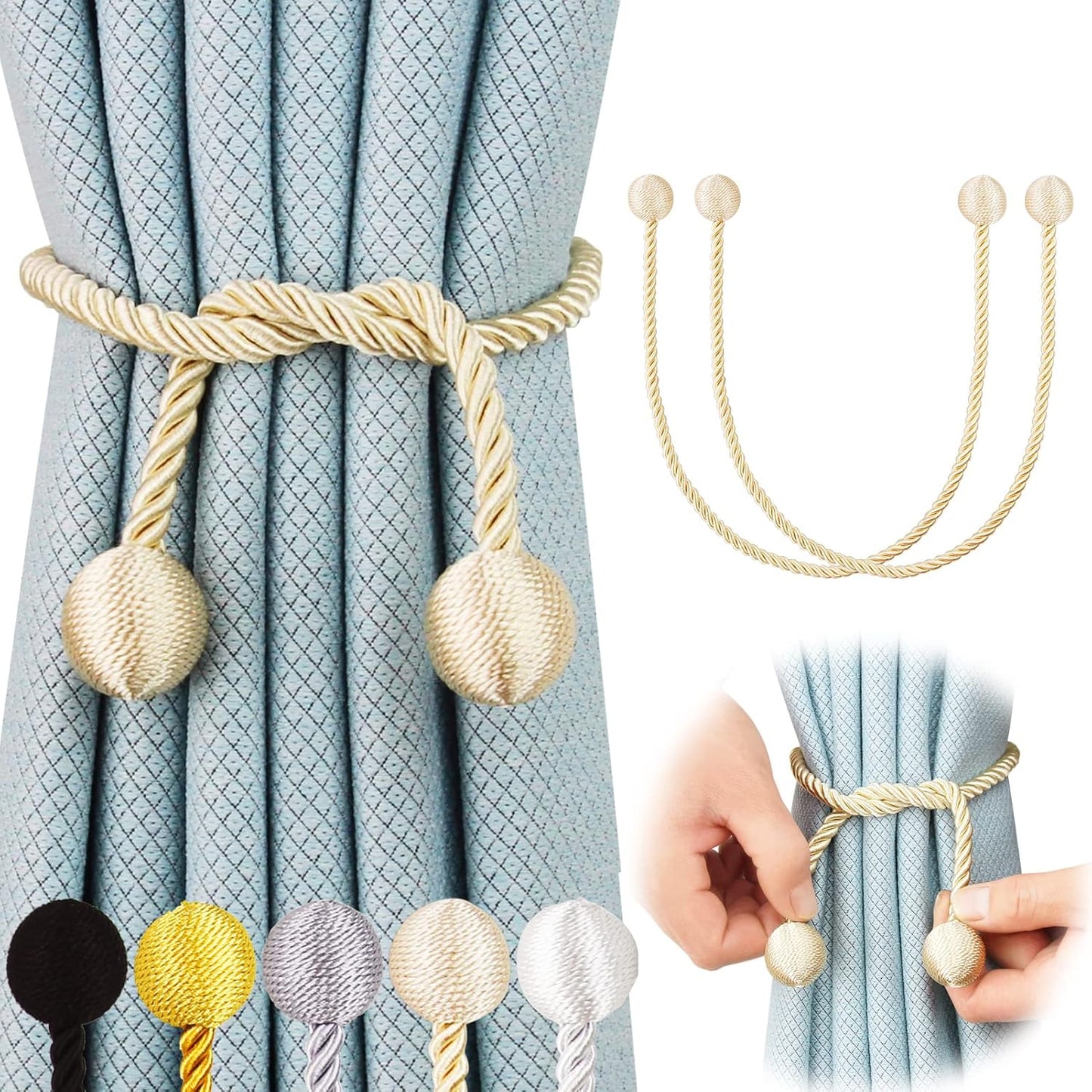 Beige Rope Curtain Tiebacks - Elegant Holdbacks by Hangtty