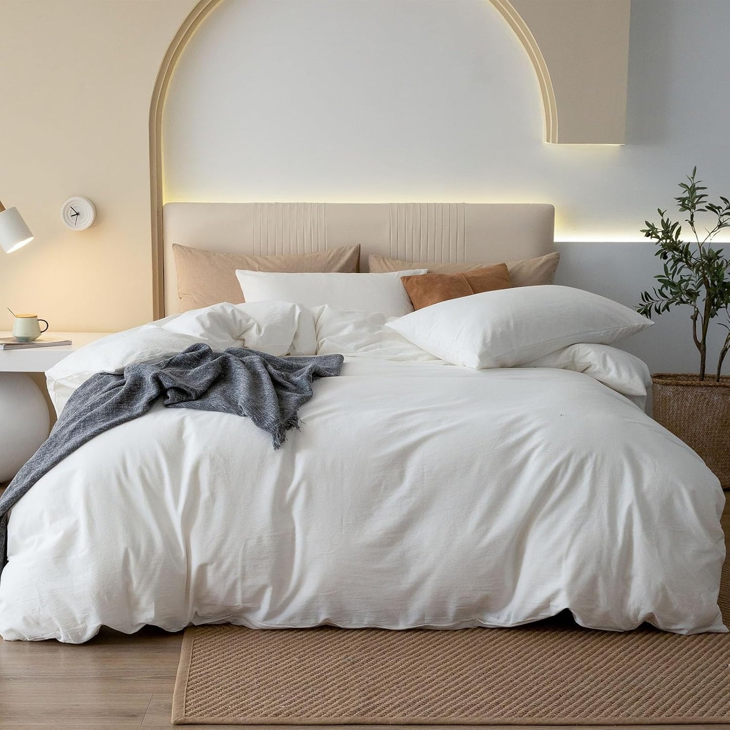 JIYUAN 100% Washed Cotton Duvet Cover Set for Full Beds