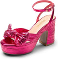 Chunky Platform Heeled Sandals with Pleated Bow - Comfortable Elegance