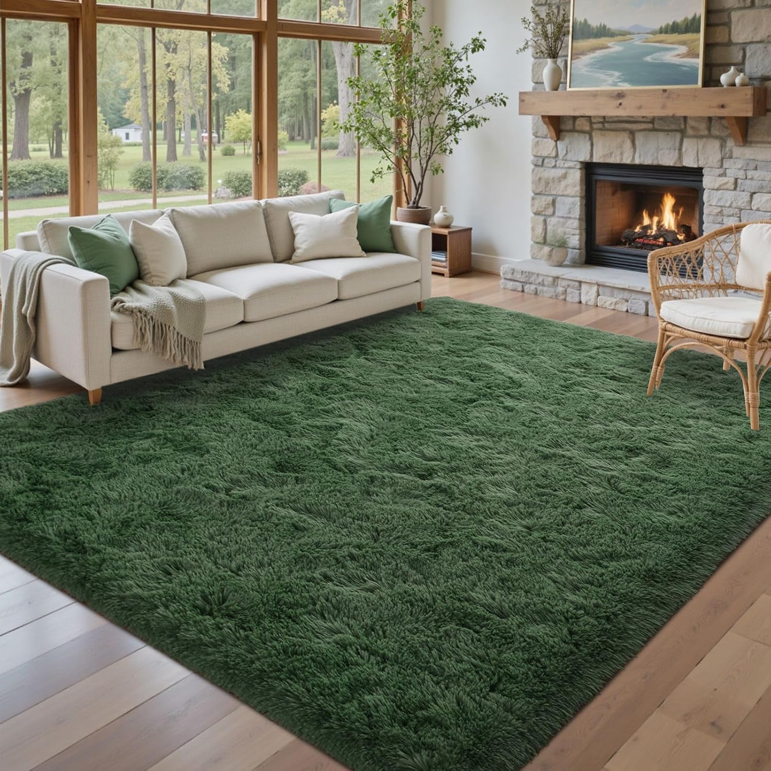 8x10 Area Rugs for Living Room Green Fluffy Shag Rug