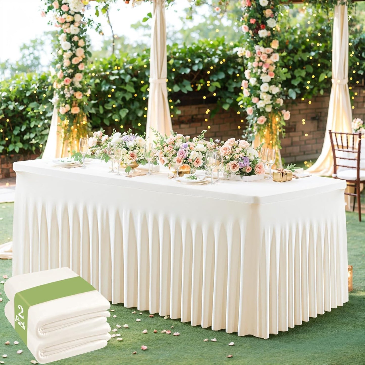 Elegant 2 Pack Ivory Table Cloth for 6 Foot Rectangle Tables