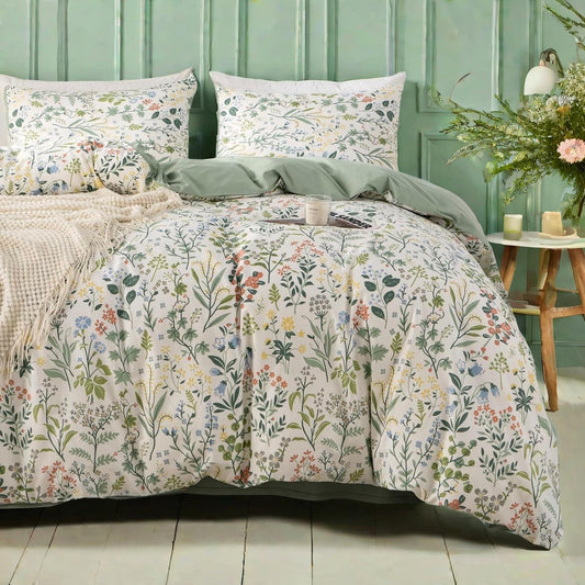 Sage Green Duvet Cover Set Queen - Exquisite Floral Design
