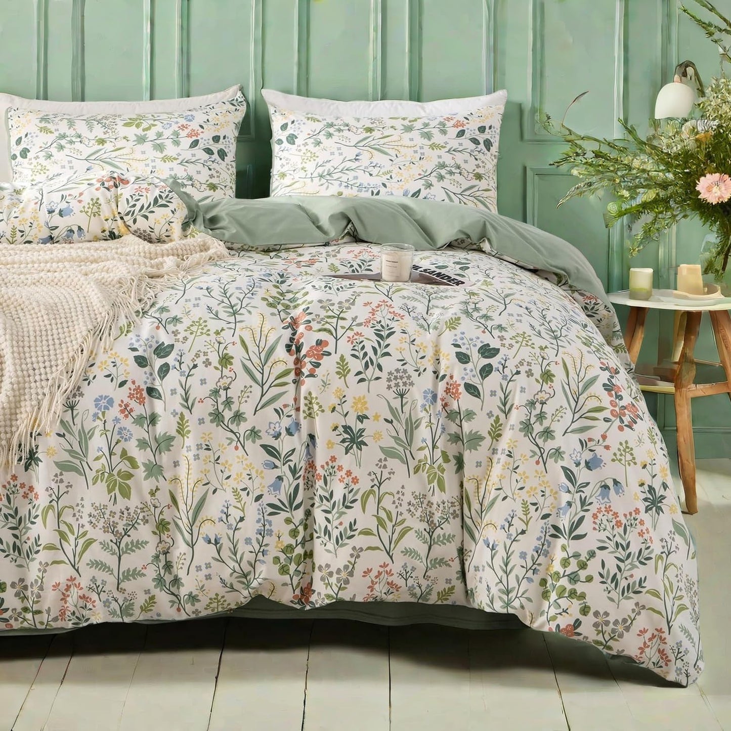 mixinni Sage Green Duvet Cover Set King for All Seasons