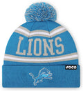 FOCO NFL Team Logo Stripe Pom Beanie Hat - Warm, Official Fit