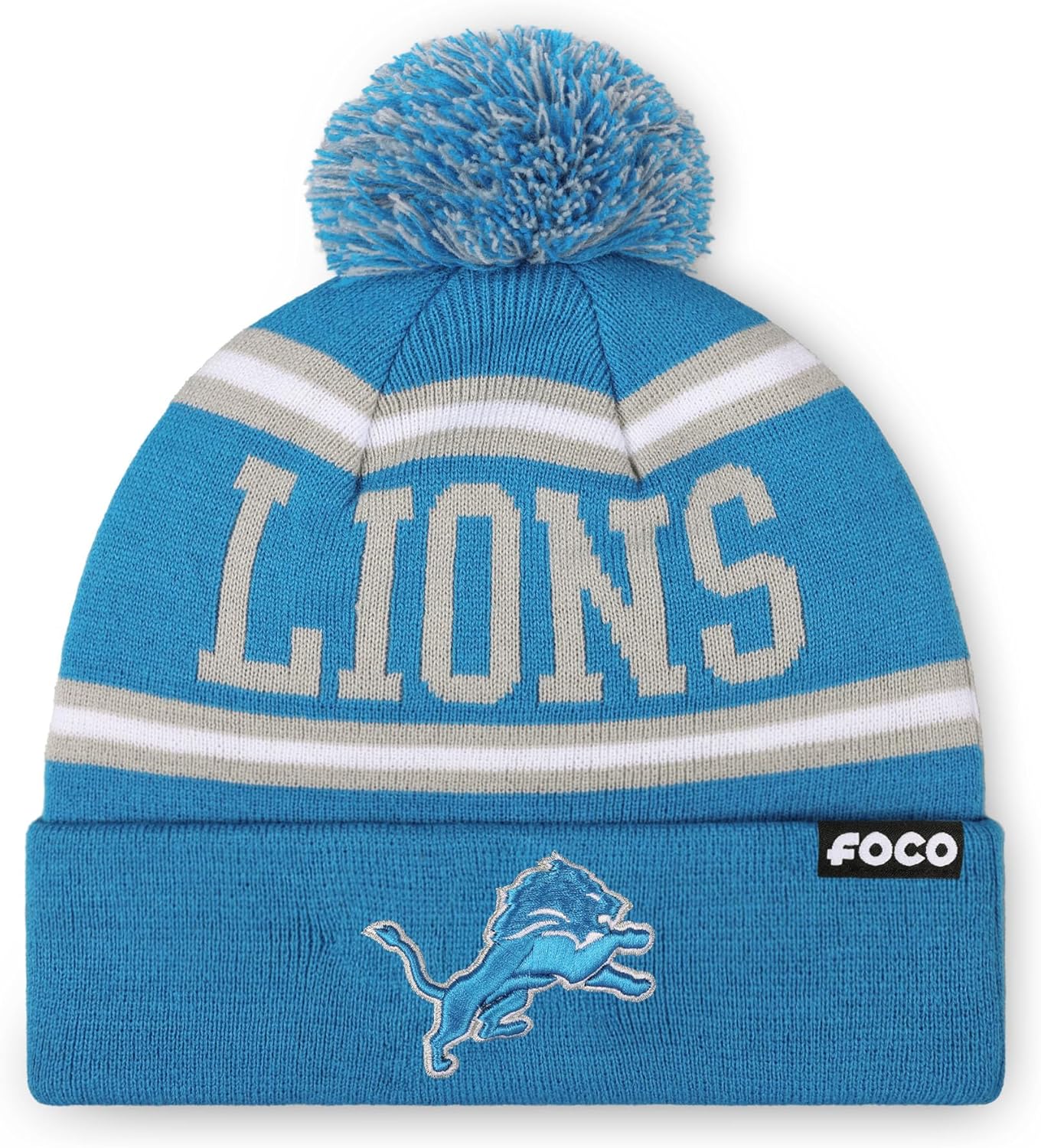 FOCO NFL Team Logo Stripe Pom Beanie Hat for Ultimate Comfort
