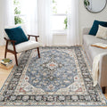 Washable Area Rug 5x7 Navy Blue - Soft Vintage Non-Slip Rug