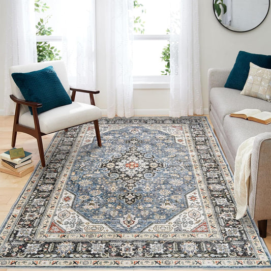 Washable Area Rug 5x7 Soft Vintage Design for Living Room