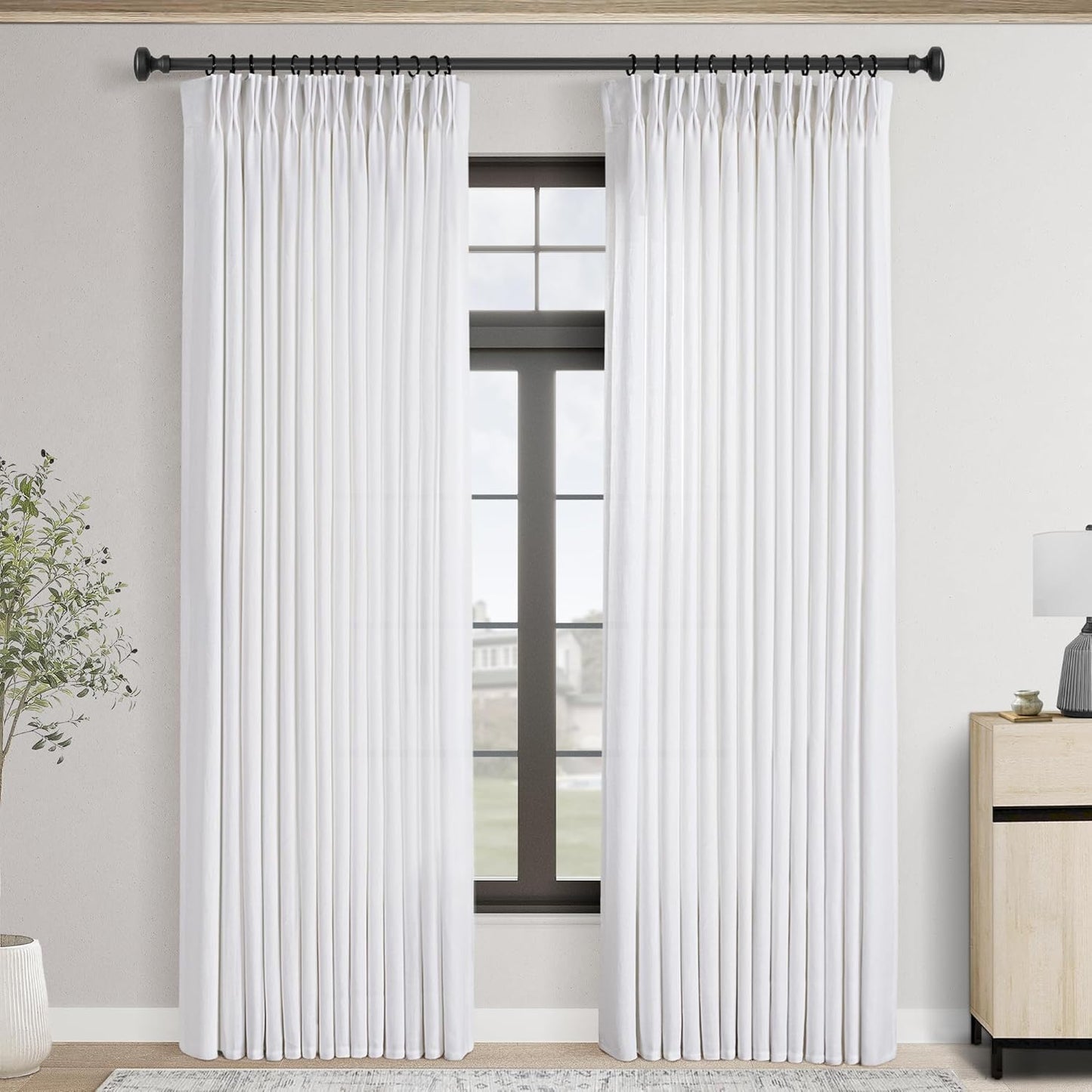 Pinch Pleated White Curtains 102 inch Length for Elegant Decor